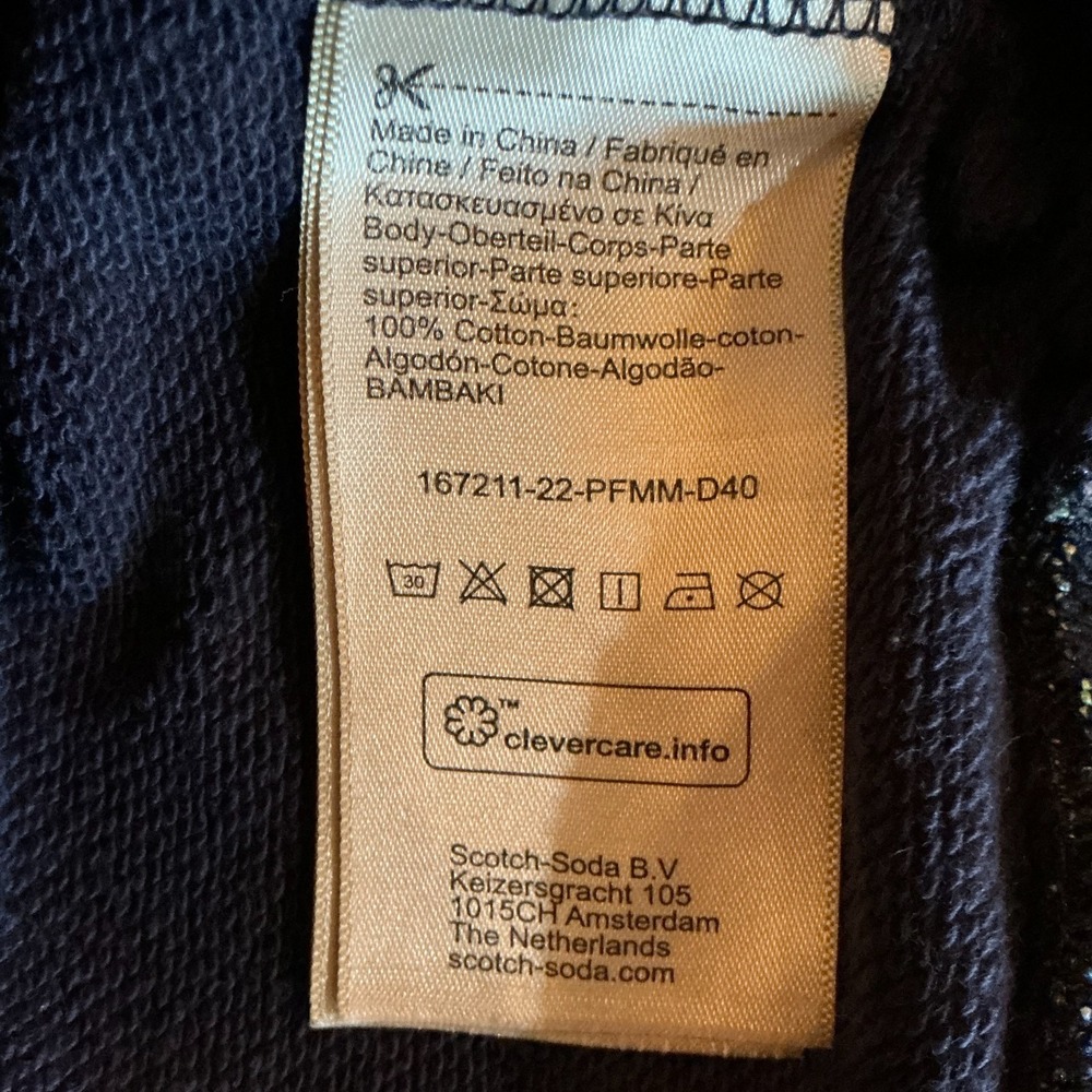 Scotch & Soda Hoodie Mens Large Navy Graphic Patch Pullover Cotton Sweatshirt - Picture 8 of 11